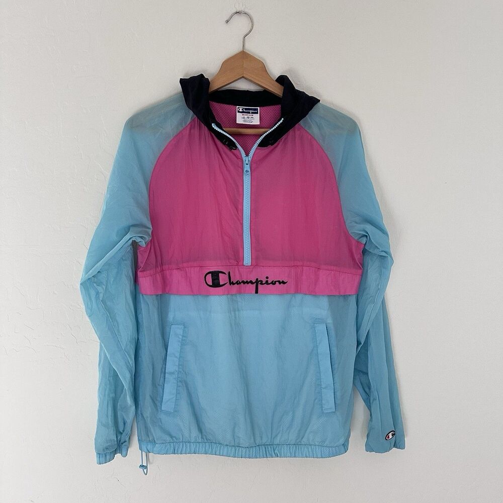 Champion Mens Packable Manorak Colorblock Windbreaker Jacket Hooded Size M